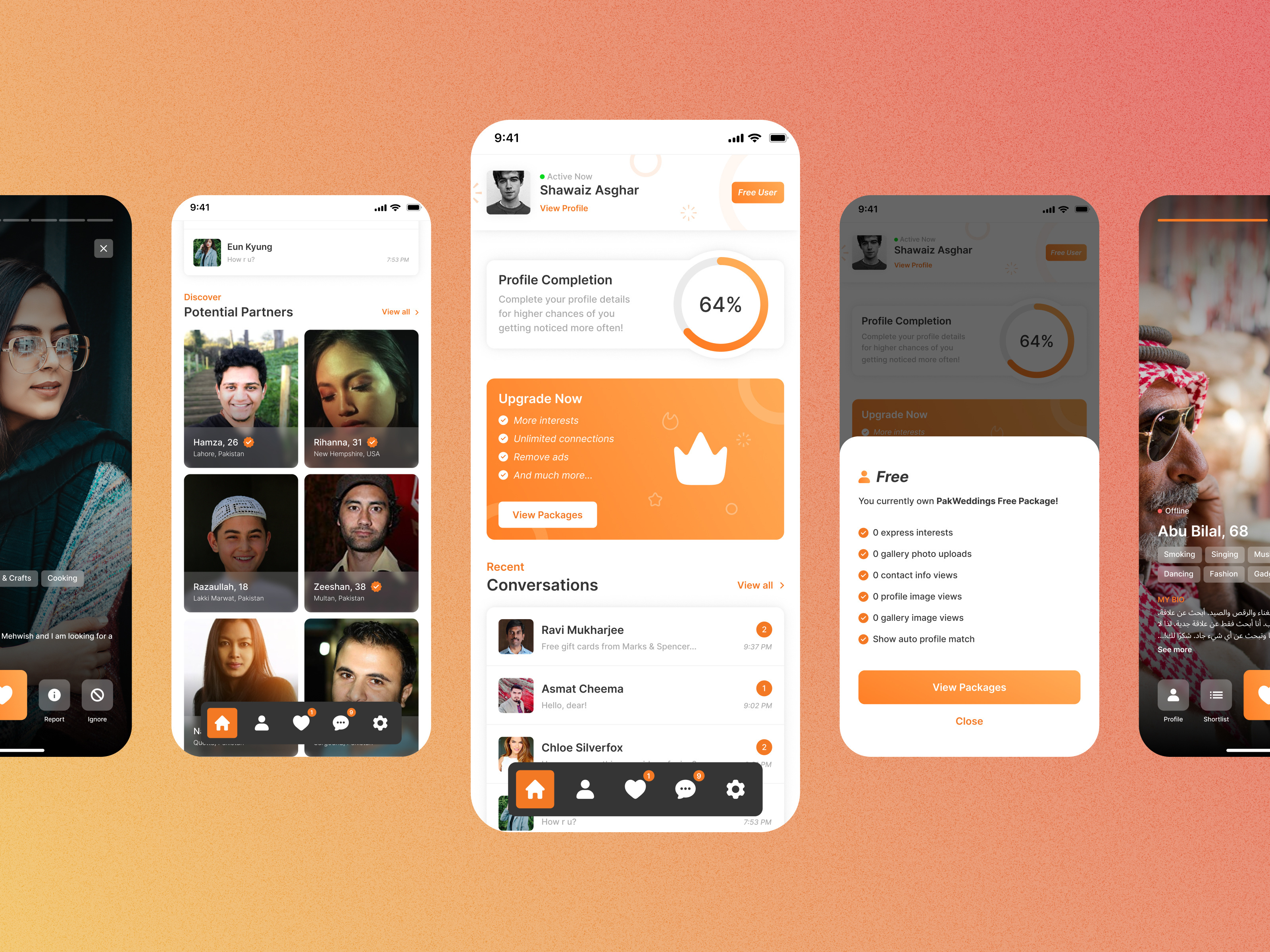 PakWeddings — Matchmaking App bumble chat conversation dashboard dating hinge home feed influencer love matchmaker matchmaking meeting messaging messenger packages profile social media stats subscription tinder