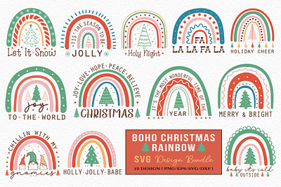 Boho Christmas Rainbow SVG Bundle green