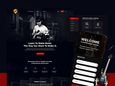 Guitar Music Website Design | Figma and Elementor Pro artist website dark website elementor pro figma figma wordpress fimga ui lesson website ui ux wordpress website