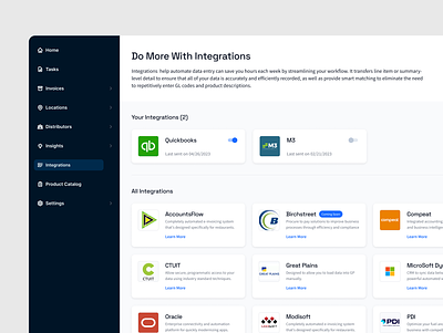 Fintech - Integrations Page active toggle components dashboard desktop view integrations payment payment processing portal settings page ui user interface ux website website design website ui