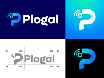 Plogal - Letter P + Wifi logo for internet service provider . branding connectivity logo creative creative logo design ditect find icon internet logo logo modern logo net logo network logo signal smart symbol tech technology wifi wireless