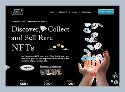 NFT- Cryptocurrency Web Site Design: Landing Page / Home Page UI bitcoin blockchain crypto cryptocurrency finance herosection homepage landing page nft nft app nft marketplace nft web ui uiux ux web web design website design