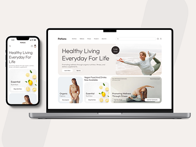 Landing Page Exploration 🥬 clean design desktop fitness food healthy landing landing page minimal mobile nutrition web design wellness yoga