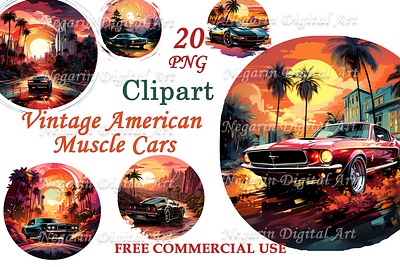Vintage American Muscle Cars graphic design