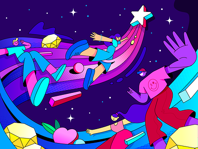 Team Superstars abstract blue character diamond girl illustration man outerspace pink shooting star space star stars superstar tiktok vector