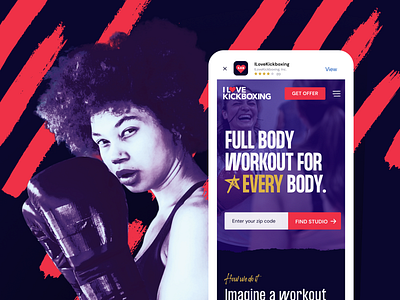 New website for "I Love Kickboxing" branding design female fighter fitness homepage identity kickboxing mobile typography website