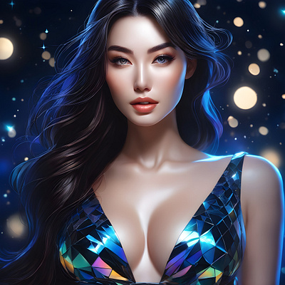 Crystal Dress ai art asian beautiful design fantasy fashion futuristic graphic hair illustration makeup models t shirt woman youtube