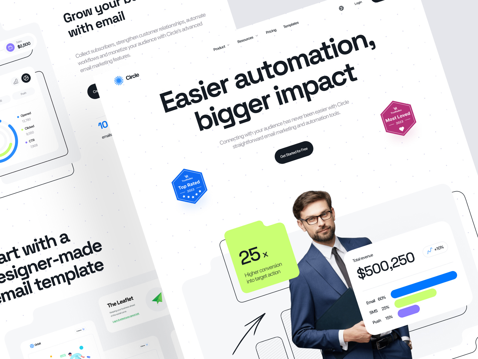 Circle - Email Marketing Landing Page business campaign crm email email marketing home page landing page mail newsletter mailing management marketing marketing automation marketing landing page marketing website newsletter product design saas ui web design website