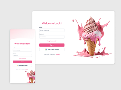 Sign in app challenge dailyui home icecream illustration login pink signin ui web