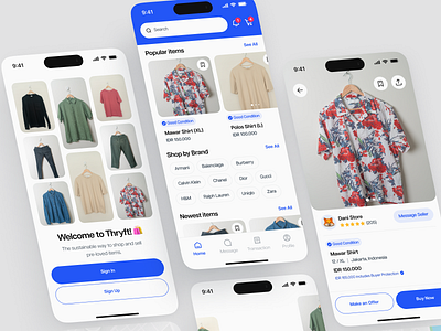 Thryft - Second-hand Items Marketplace Application (Buyer) application buy buying buysecondhand clean design ecofashion ecommerce fashion marketplace preloved second hand sell selling shop social commerce upcycle