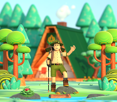 Journey of a Forest Ranger - 3D Illustration 3d 3ddesign 3dillustration 3drender camp character forest forestranger graphic design illustration jungle plants ranger