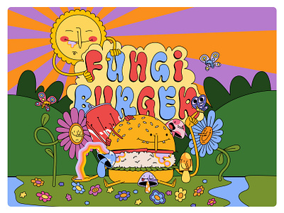 Fungi burger - Chef burger colombia design fun fungi happy illustration medellin sun