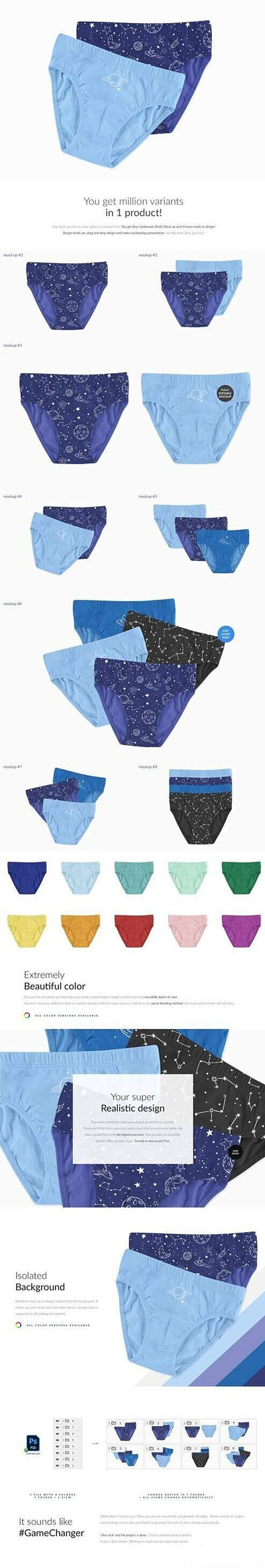 Boys Underwear Briefs 8x Mock-ups brand branding design graphic design illustration
