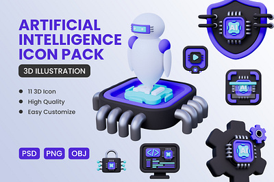 Artificial Intelligence 3D Icon 3d icon 3d icon pack ai artificial intelligence robot technology