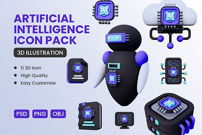 Artificial Intelligence 3D Icon 3d icon 3d icon pack 3d object artificial intelligence free download robot technology ui