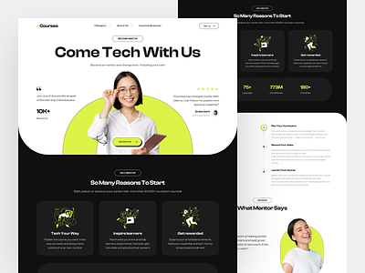 Coursea - Become Instructor Pages black bold certification course green instructor landing pages learn learning mentor minimalist online class online course ui uidesign uiux uiuxdesign uxdesign website course website platform course