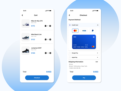 Daily UI #002 - Credit Card Checkout app cart checkout clean credit credit card dailyui design figma mastercard mobile app nike pay paypal shoes shopping ui ux visa