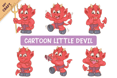 Set of Cartoon Little Devil. Halloween Clipart. cartoon fawn illustration little devil monster vector