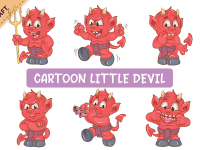 Set of Cartoon Little Devil. Halloween Clipart. cartoon fawn illustration little devil monster vector