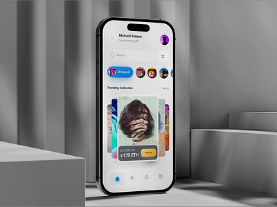 UI exploration for an exciting new NFT app v2 cryptoart defi futuristic gradient interaction interface marketplace micro interaction minimal nft nft gallery nft platform opensea product design profile prototype trending ui ux visual
