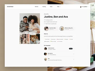 Kindred | Profiles On Web account branding design graphic design home home profile illustration logged in logo product design profile travel ui ui design user account user profile ux design web design web layout web profile