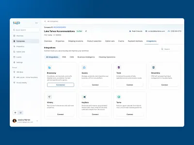 Sojo - Integrations apps cards connected apps crm integration settings integrations navigation product design property manager rental saas saas app saas dashboard semiflat settings sidebar tabs ui ux web app