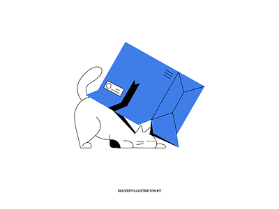 05 | +120 Delivery Illustration Kit blue box cat cute design illustraion illustration illustrator pet piqo ui