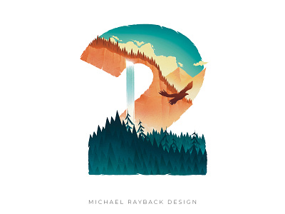 Number landscape 2 adventure design forest hand drawn illustration mountains nature number travel waterfall