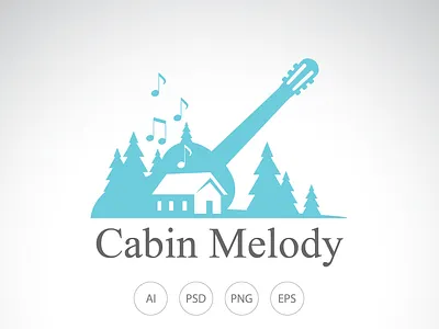 Cabin Melody Logo adventure logo cabin logo graphic design guitar logo logo logo template melody logo nature logo outdoor logo pine tree logo romance logo song logo template travel logo traveling logo