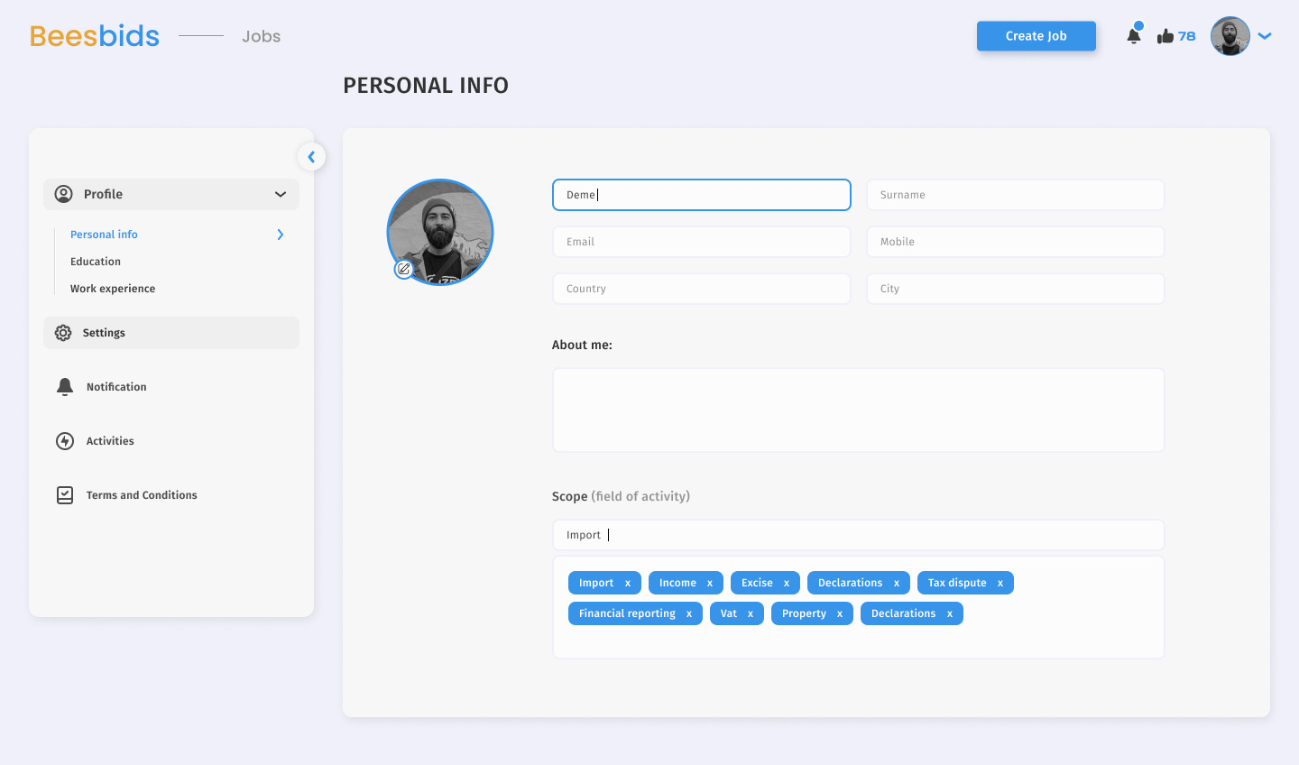 Personal info page UI/UX Design ui