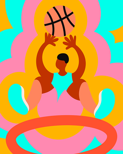 Alley-oop 2d art basketball bold colour flat illustration minimal