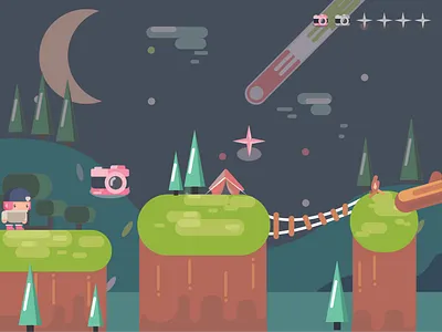 Rose's Adventure 2d game adventure aesthetic art camera camping character design color scheme costume digital art digital illustration game character game design icon jungle platformer game points simple game sprite ui