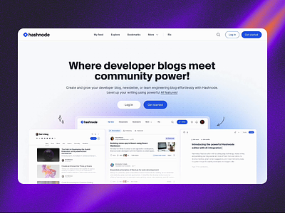Hashnode landing page redesign animation app blog landing page branding community landing page design graphic design hashnode landing page illustration interactions landing page landing page redesign logo microinteractions motion design motion graphics product design ui ux vector