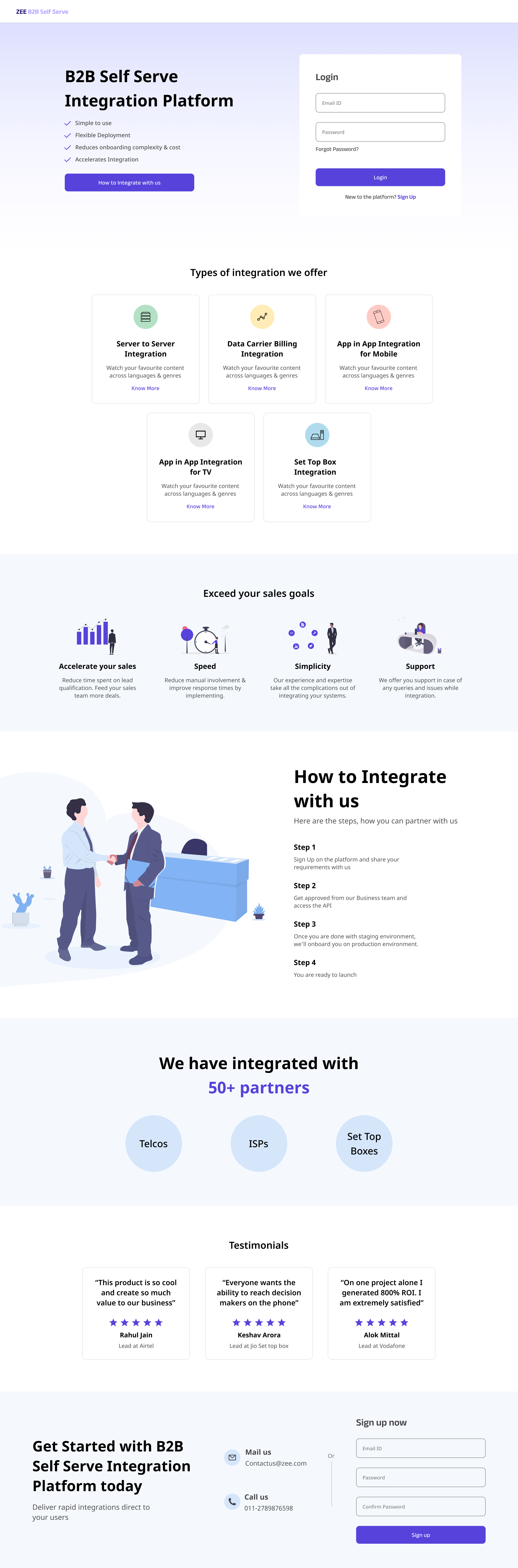 ZEE B2B Self Serve desktop landing page ott zee
