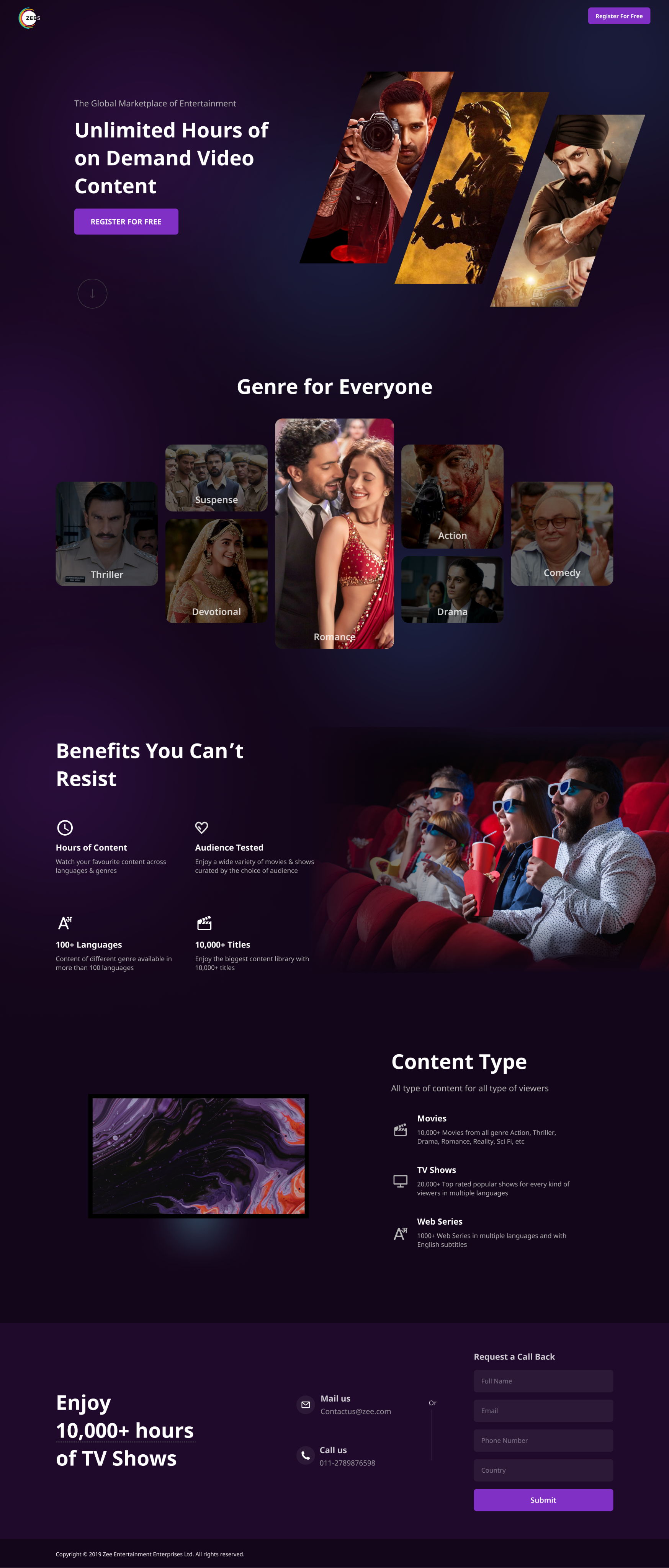 ZEE5 Content Syndication content desktop landing page movies ott zee