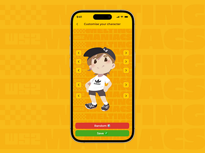 Avatar configurator for M&M's x Adidas game 2d adidas app avatar character configurator customization design game graphic design illustration mms mobile ui ux vector yellow