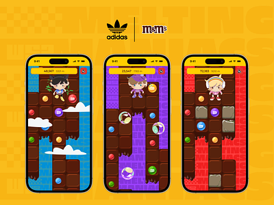 Mobile Game for Adidas x M&M's shoes 2d adidas app avatar chocolate custom avatar design game graphic design illustration mms mobile subway surfers ui ux vector