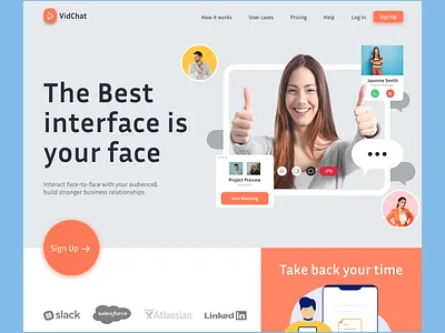 VidChat landing page call chat clean communication conference design fintech homepage landing page meeting meetup minimal saas service app typography ui ux video web web design