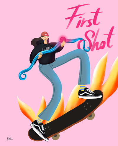 First Shot again design digital art draw drawing dribbble fire illustration illustrator procreate skateboard skater