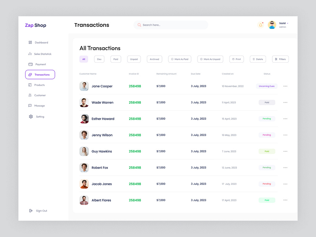 E Commerce Transactions Ui Design page by SajJad ‌ on Dribbble