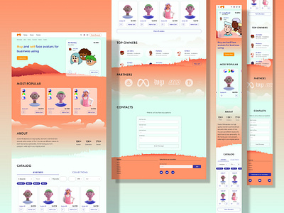 Main page for avatar marketplace adaptive design landing marketplace mobile nft responsive responsive design ui user interface web