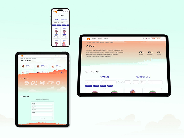 Main page for avatar marketplace by Kateryna on Dribbble