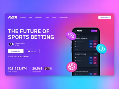 Aver Exchange - Landing Page 3d animation app betting branding crypto crytpo exchange gambling gradient homepage landing page motion sport ui uiux web web3 website