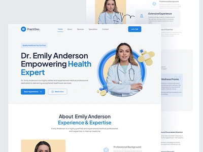 Practi Doc: A landing page for practitioner Doctor clean clinic doctor doctor website doctors graphic design health health care landing page medical typography ui design ux design web design