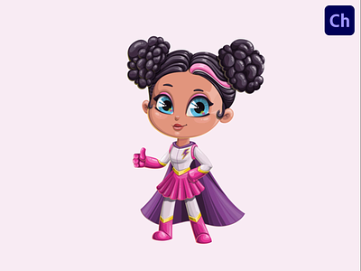 Little Girl Superhero Adobe Character Animator Puppet Template adobe character animator adobe puppet animated character animated girl animation character animator character design curly girl cute girl girl girl animated puppet