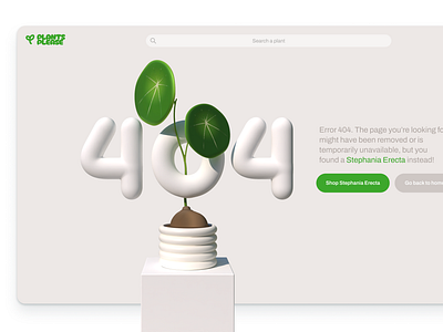 404 Page for a Plant shop 3d 404 daily ui dailyui008 error plant shop stephania erecta ui website