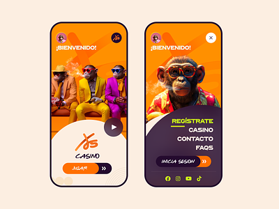 Casino online app bet casino clean design flat illustration layout logo menu monkey ui ux web