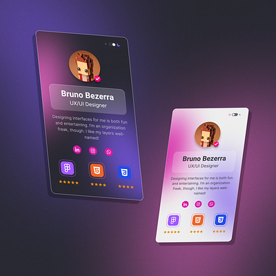 Profile cards with light/dark mode switch design figma graphic design ui