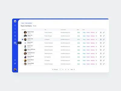 Settings page - Team members design ui