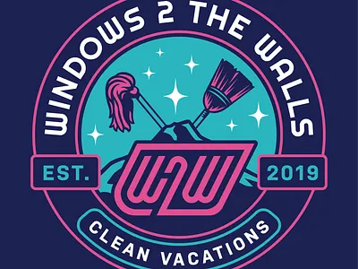 Windows 2 the Walls badge branding cleaning design graphic design illustration logo monogram typography vector